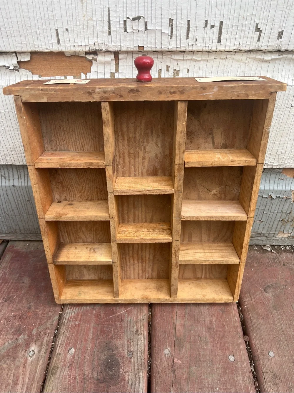 Natural Wood Multi-Compartment Wall Display Shelf - Brown